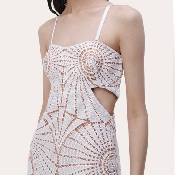 Jonathan Simkhai Jamie Dress White Fossil Guipure Lace Wedding Party LWD Size 12 - Picture 11 of 16